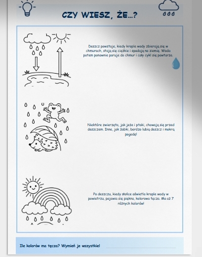 Kolorowanka: „Co można robić, kiedy pada deszcz?”