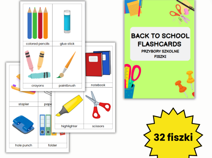 PRZYBORY SZKOLNE FISZKI - BACK TO SCHOOL FLASHCARDS - ANGIELSKI