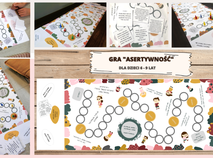 Gra planszowa „Asertywność dla dzieci 6-9 lat. Plansza + 40 pytań” – pomoc edukacyjna do druku