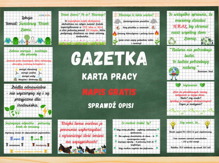 Pakiet na Światowy Dzień Ziemi - GAZETKA/ KARTA PRACY/ NAPIS GRATIS!