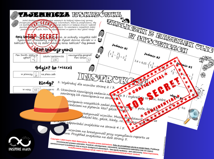 Agencja Detektywistyczna: tajemnicza wskazówka. Ułamki zwykłe i dziesiętne, kolejność działań. Matematyczne wyzwanie dla kl. 6-7.