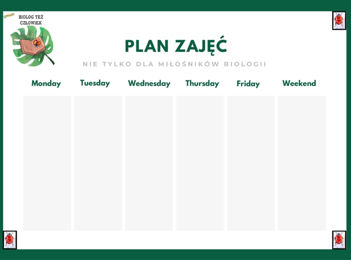 Tygodniowy plan zajęć - biologia