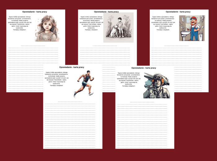 OPOWIADANIE – 8 kart pracy - kl. 4-5 – ćwiczenia redakcyjne - postacie