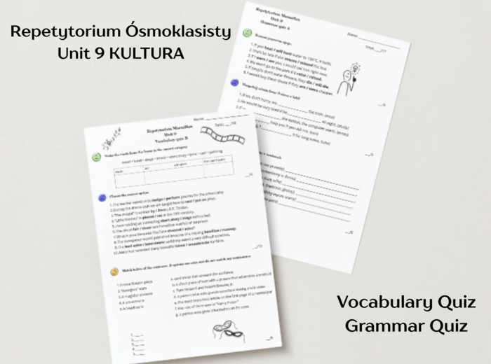 Repetytorium Ósmoklasisty Unit 9 - Kultura - kartkówki - grammar quiz - vocabulary quiz