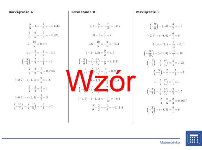 Odejmowanie liczb wymiernych | matematyka | 26 kolumn