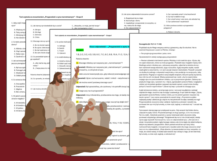 📖🕊️Test - CZYTANIE ZE ZROZUMIENIEM – „Przypowieść o synu marnotrawnym” 🌿 - kl. 5-6 - sprawdzian