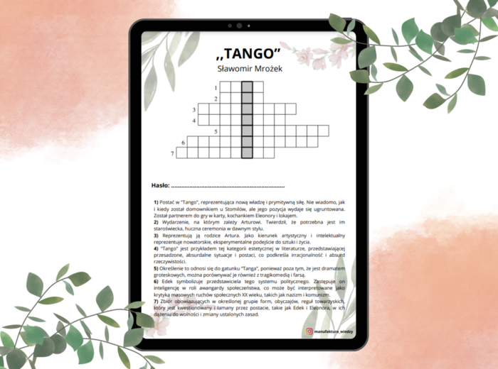 Krzyżówka "Tango" Sławomir Mrożek - matura, szkoła średnia, język polski, powtórki, współczesność