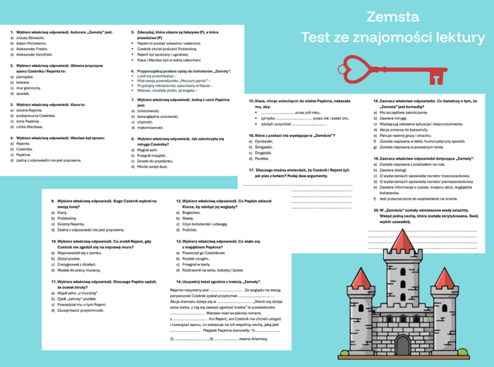 Zemsta - test ze znajomości lektury
