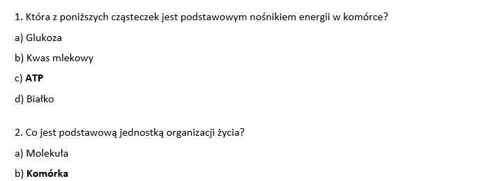 Test 2- Organizacja i chemizm życia