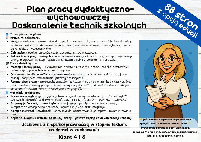 Plan pracy wychowawcy – Doskonalenie technik szkolnych