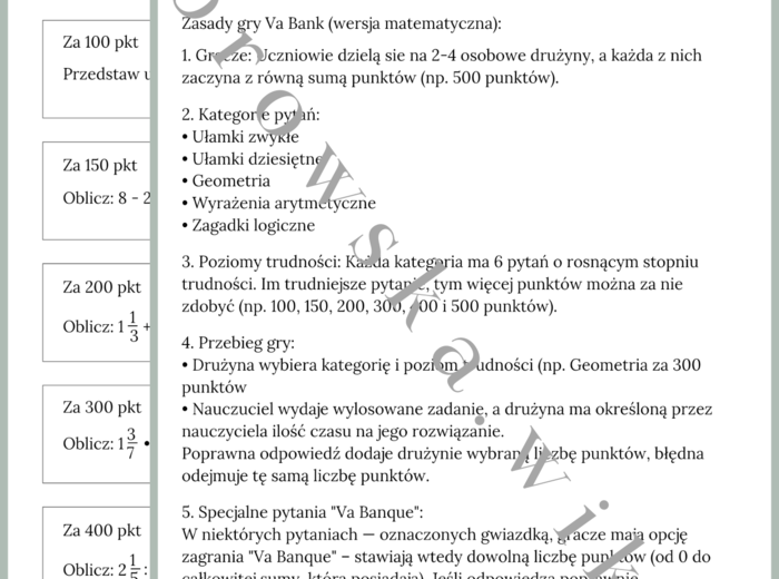 Matematyczna Gra Va Banque