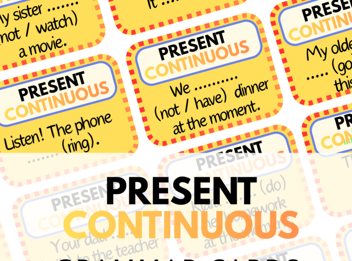 Present Continuous - 120 Grammar Cards - uzupełnianie luk -  zestaw kart - karty - gramatyka - klasa 4, 5, 6 - ing - egzamin ósmoklasisty - powtórka