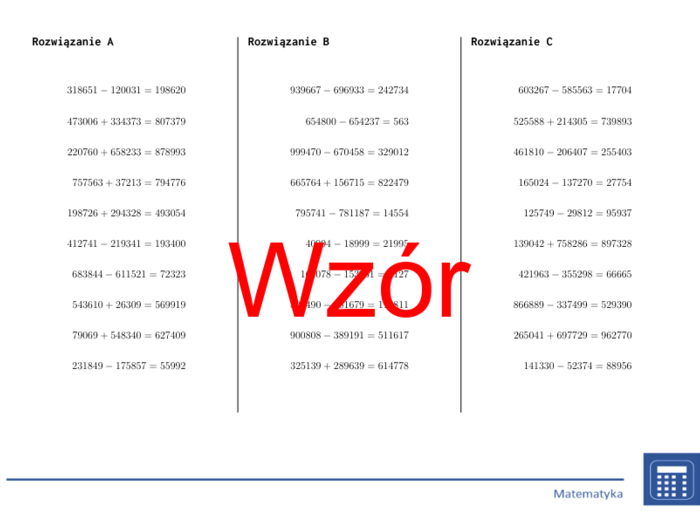 Dodawanie i odejmowanie do miliona | matematyka | 26 kolumn