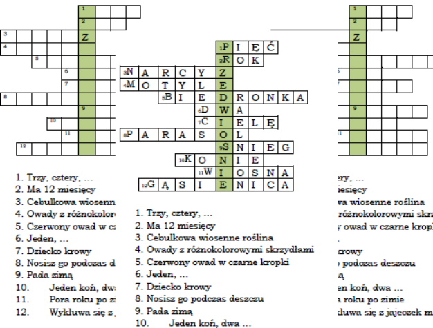 Logogryf dla klasy 1 z hasłem Przedwiośnie