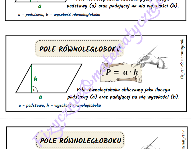 Pole równoległoboku - wklejka do zeszytu.