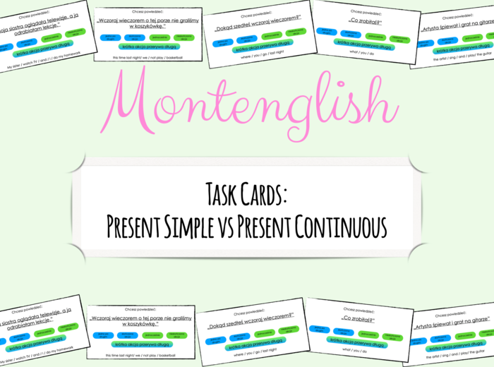 Karty Present Simple vs Present Continuous: tłumaczenia