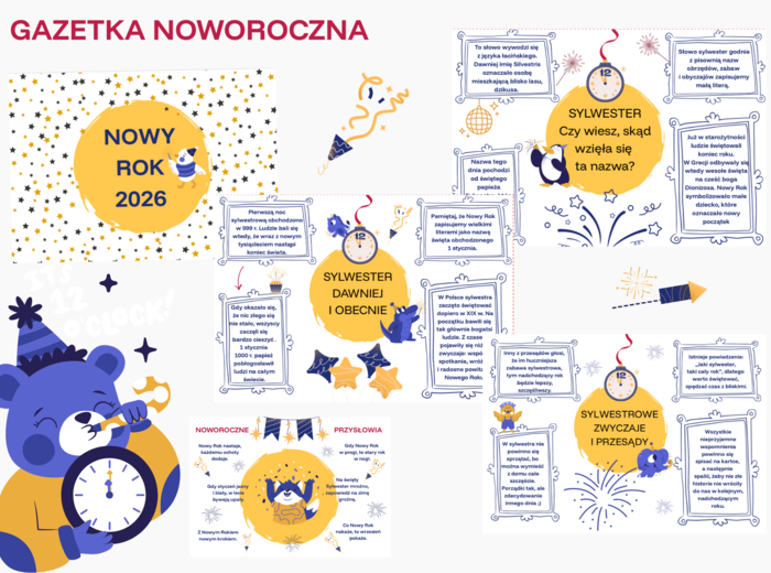 Zestaw gazetek - noworoczna, zimowa, walentynkowa, Międzynarodowy Dzień Języka Ojczystego