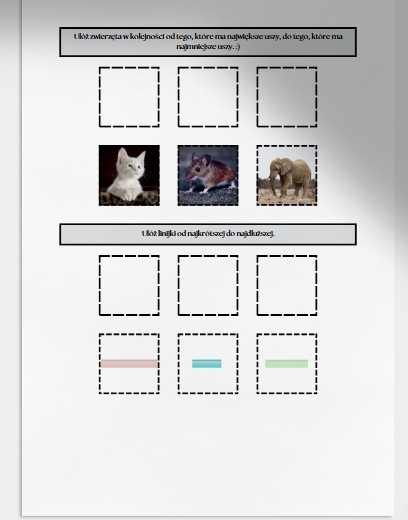 Porządkowanie według określonej zasady. Karta pracy. Sprawdzian.