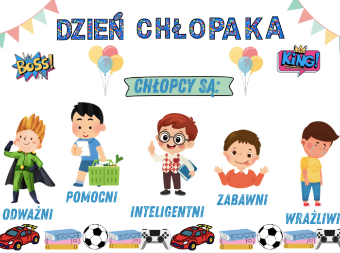 🎉 Gazetka „Dzień Chłopaka” 🎉 Gotowa dekoracja edukacyjna do sali lekcyjnej, biblioteki czy szkolnego korytarza|Format A4 i mniejszy|35 strondo druku