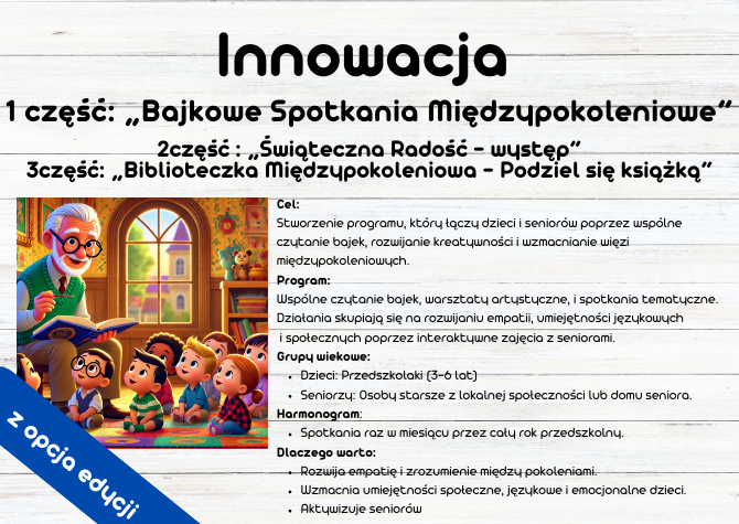 Innowacja "Bajkowe Spotkania Międzypokoleniowe" - wspólne czytanie bajek - Dom Seniora, Seniorzy, Babcia, Dziadek