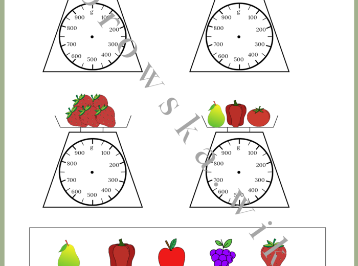 Ważenie owoców i warzyw - karta pracy