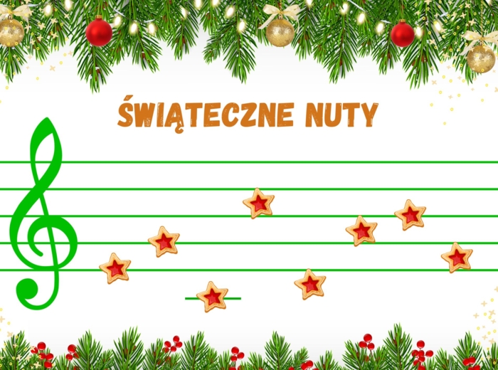 Świąteczne nuty. Nazwy dźwięków w kluczu wiolinowym.