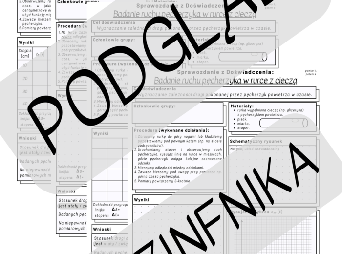 Sprawozdanie z doświadczenia - badanie ruchu pęcherzyka powietrza w rurce z cieczą - ruch jednostajny prostoliniowy