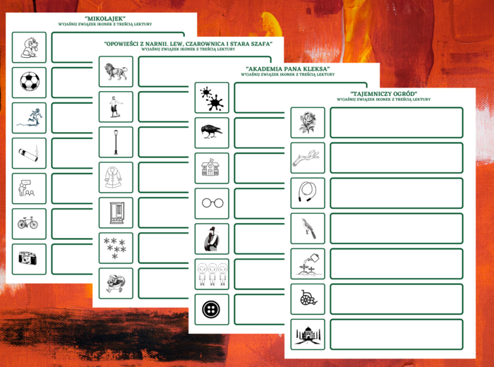 LEKTURY klasa 4 i 6 – ikonki – powtórzenie – 13 kart pracy