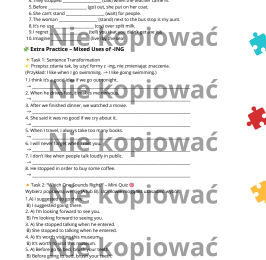 🧾Karta pracy Mastering -ING Forms – Complete Lesson (B1)