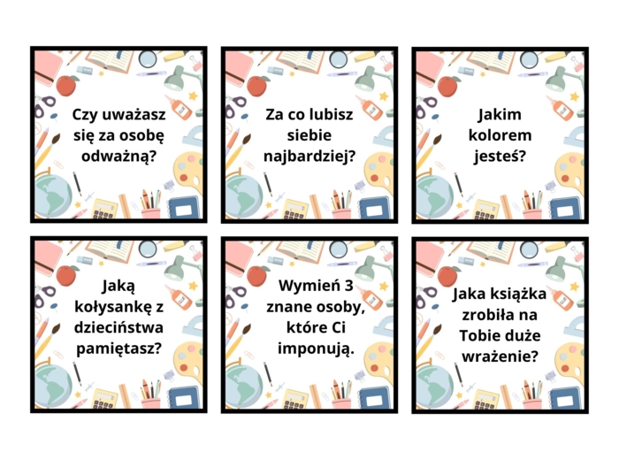 Karty, integracja, początek roku szkolnego, 60 kart pdf