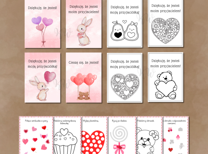 Walentynki - gotowy zestaw materiałów do druku (PDF)