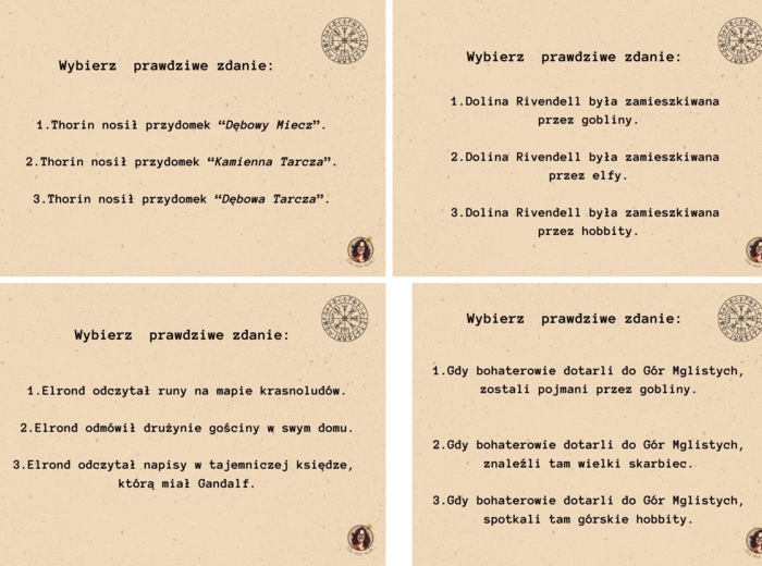 Karty do gry lekturowej "Hobbit".