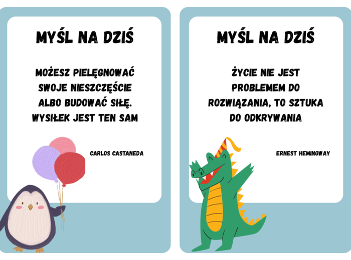 Gazetka - karty z inspirującymi cytatami dla dzieci