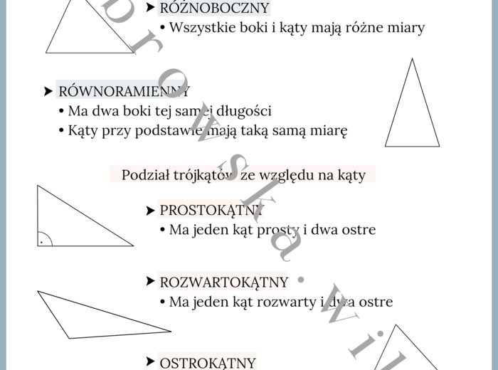 Rodzaje trójkątów - notatka