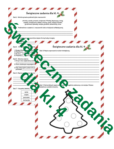 Świąteczne zadania kl. 4 karta pracy Boże Narodzenie
