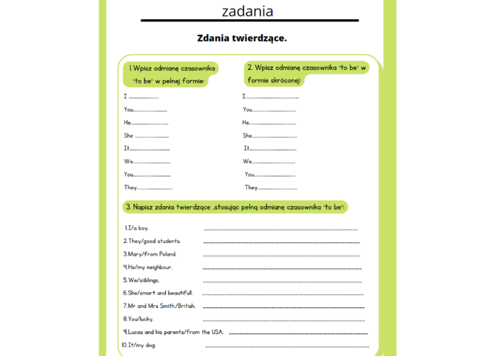 Pakiet Czasownik "to be"