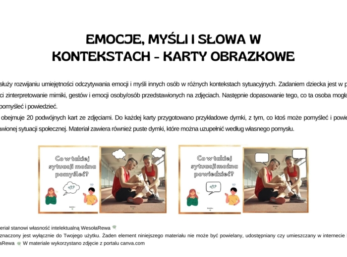 KARTY OBRAZKOWE Z DYMKAMI - EMOCJE, MYŚLI I SŁOWA W KONTEKSTACH