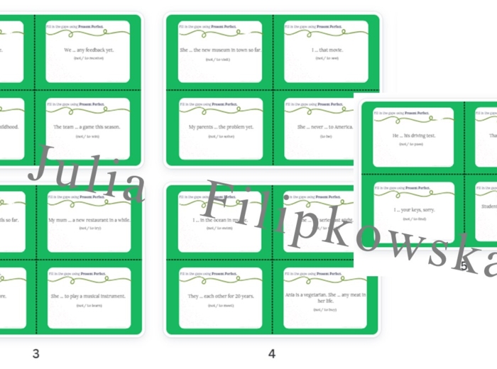 Present Perfect/ Karty do mówienia/ Mówienie/ Speaking/ Zestaw/ Pakiet/ Klasy 4-8/ Klasy 4-6/ Klasy 6-8/ SP/ Warm-up/ Rozgrzewka/ Gramatyka/ Grammar/ Speaking cards grammar/ Grammar cards/ E8