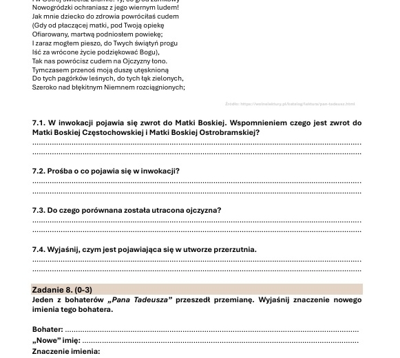 Sprawdzian "Pan Tadeusz"