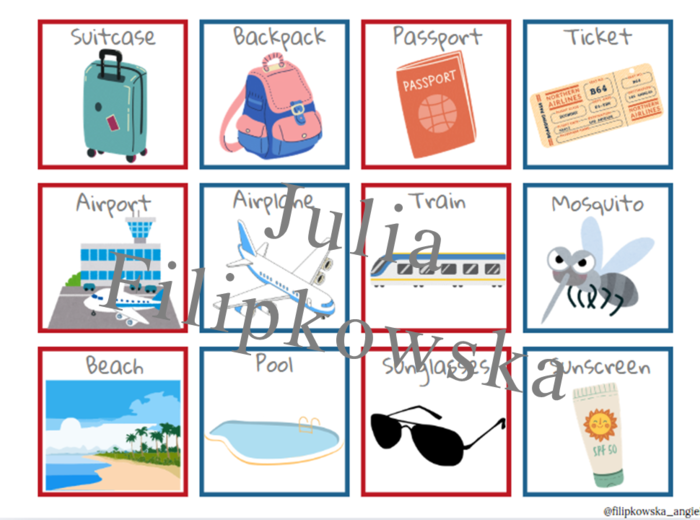 Summer holidays / Lato / Wakacje / Memory/ Gra/ Gra językowa/ Karty obrazkowe/ Zabawa/ Dzieci/ Warm-up/ Rozgrzewka/ Słownictwo/ SP 1-3/ SP 4-6/ SP 4-8/ SP 8