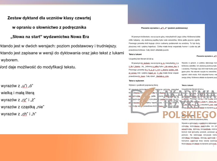 Zestaw dyktand klasa 4 - słownictwo z podręcznika Nowa Era