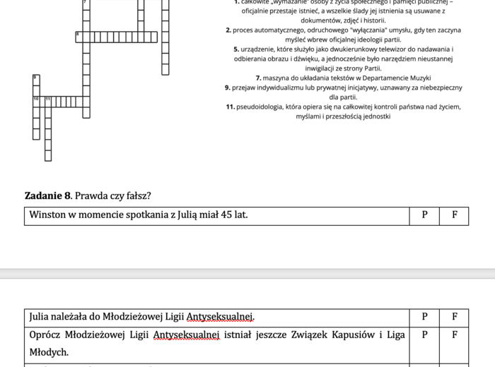 George Orwell - Rok 1984 - karty pracy z treści