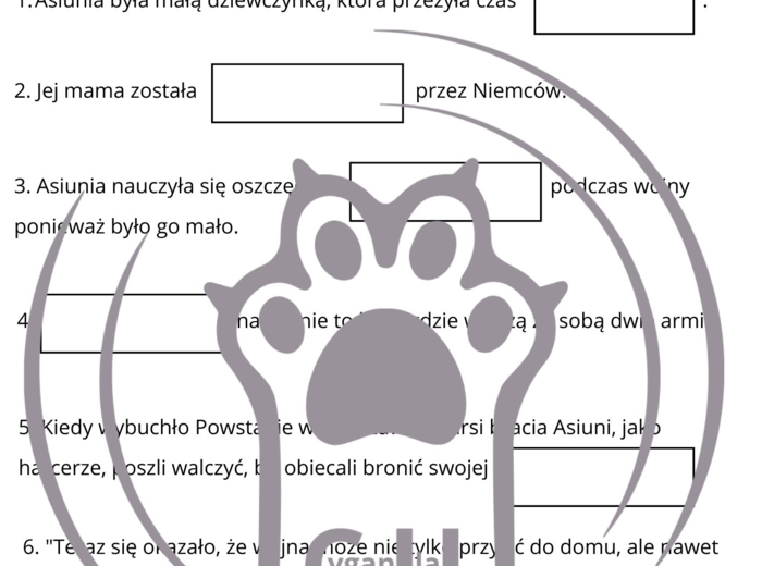 Karty Pracy z odpowiedziami do lektury „Asiunia” Joanny Papuzińskiej