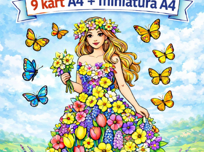 PANI WIOSNA - kolorowanka XXL do druku 9xA4 + miniatura A4; plakat; dekoracja; świetlica