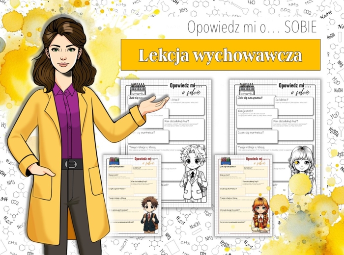Lekcja wychowawcza. Zajęcia z wychowawcą. Klasa 5,6,7,8. Opowiedz mi o sobie. Poznaj swoich uczniów. Sketchnotka/notatka graficzna. Kreatywna karta pracy. Zadanie.