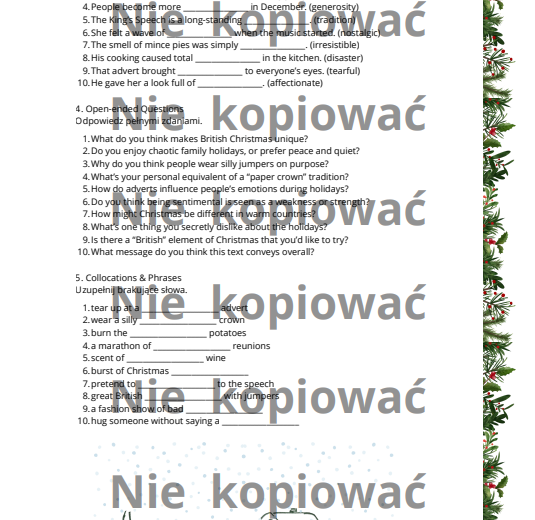 Karta pracy + czytanka "Christmas from the Other Side" B2+