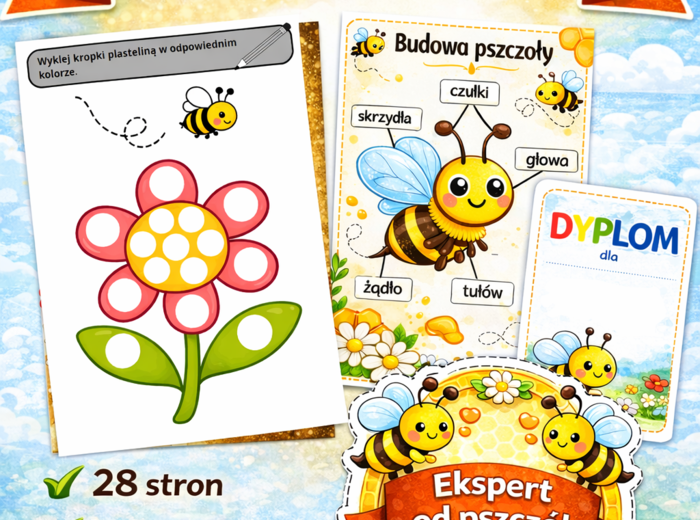 Dzień Pszczoły – pakiet edukacyjny (28 stron) | karty pracy, plansze, dyplom
