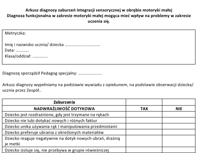 Diagnoza funkcjonalna w zakresie motoryki małej