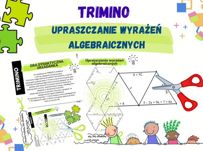 Upraszczanie wyrażeń algebraicznych – układanka trimino w dwóch wersjach