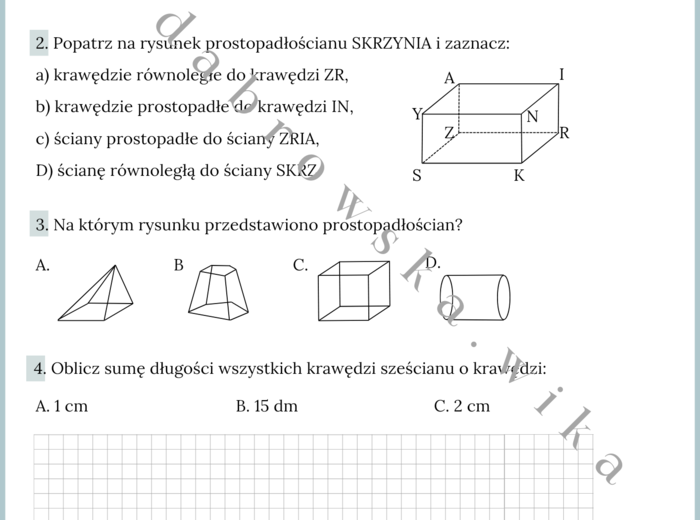 Prostopadłościany i sześciany - karta pracy